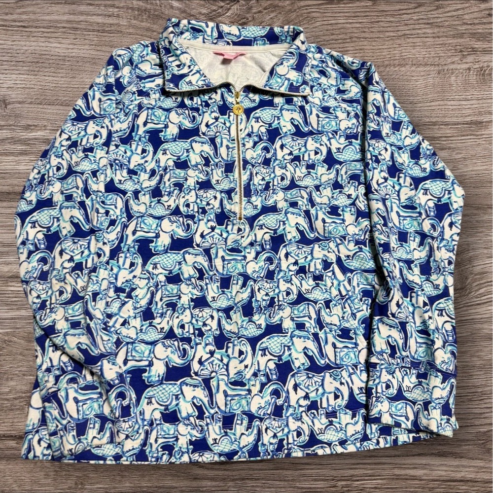 Women's Lilly Pulitzer Skipper Popover Get Trunky Elephant Zip Hoodie Medium M